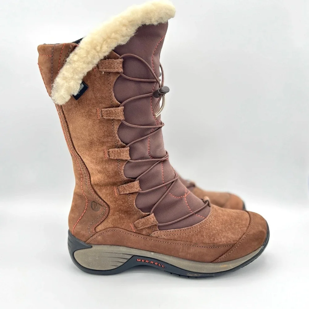 Merrell Women Encore Apex 7.5 Brown Winter Boots Coffe Bean Waterproof Opti-warm